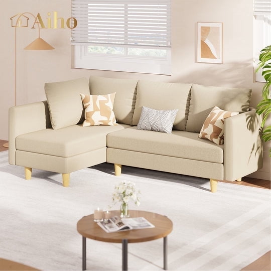 Aiho 68" L Convertible Sofa, L-shaped Sofa with 4 Comfortable Pillows for Living Room, Apartment, Studio, Office - Beige