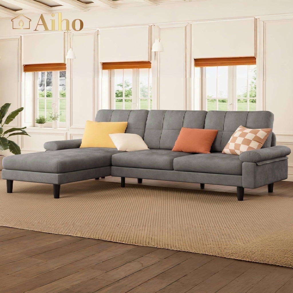 Aiho 82" L Modern Sofa, L-shaped Sofa with 3 Comfortable Pillows for Living Room, Apartment, Studio, Office - Dark Grey