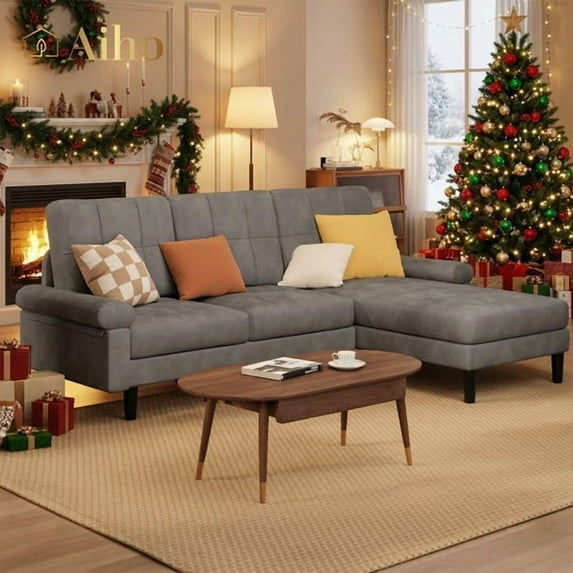 Aiho 82" L Modern Sofa, L-shaped Sofa with 3 Comfortable Pillows for Living Room, Apartment, Studio, Office - Dark Grey