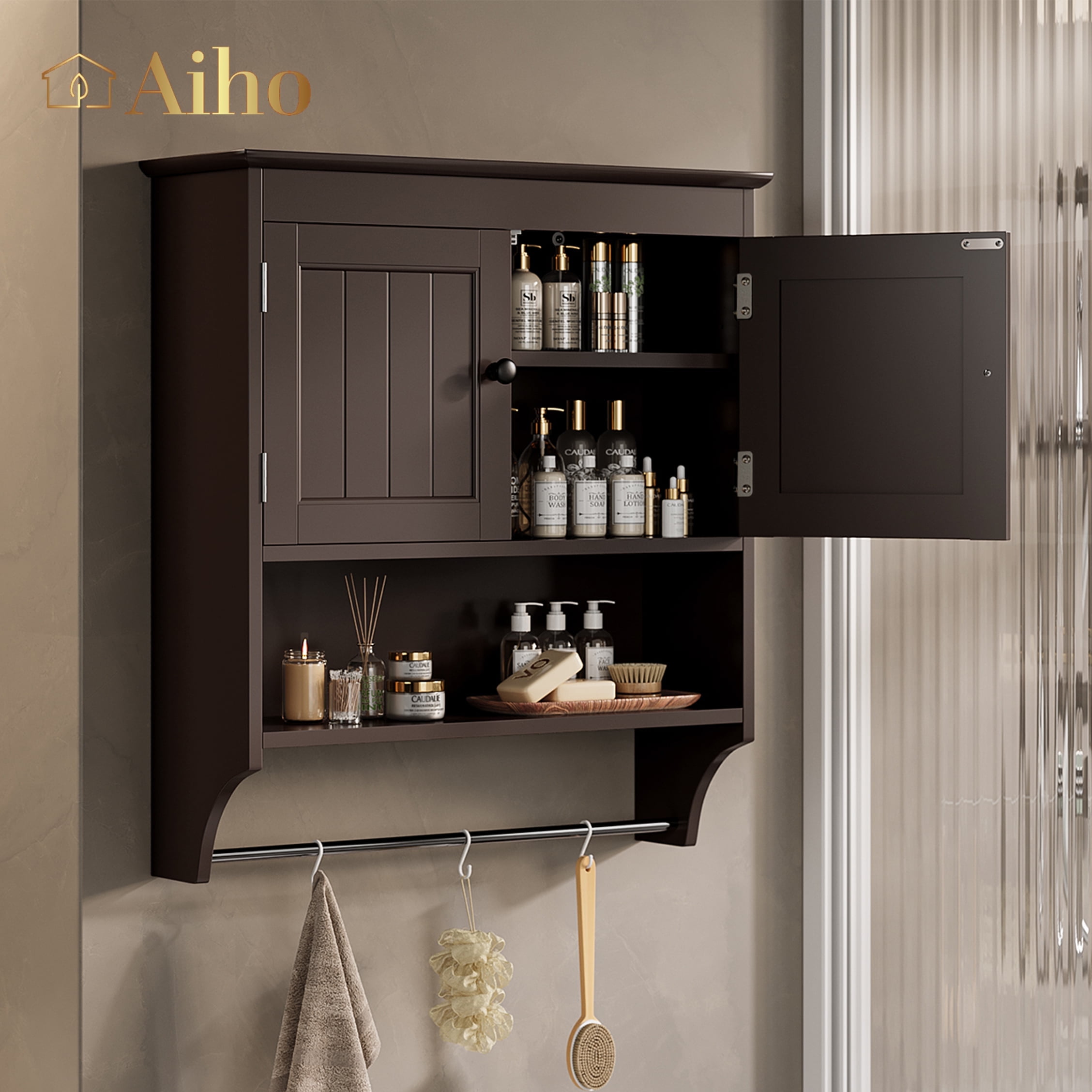 Aiho Medicine Cabinet Bathroom Organizer, Double Door Wall Mounted Storage Mirror Cabinet with ...