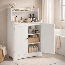 40" H Bathroom Storage Cabinet, Freestanding Wood Storage Cabinet with 2 Doors & Adjustable Shelves, Perfect for Bathroom, Kitchen, Living Room, White
