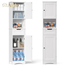 Aiho Bathroom Storage Cabinet, White Linen Cabinet, Narrow Tall Cabinet Storage Tower with Door ,Drawer and Open Storage - White