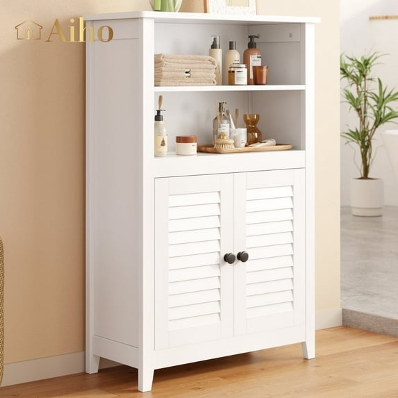 Aiho Bathroom Floor Cabinet, Wooden 4 Shelves Cabinet Cupboard Free Standing - White