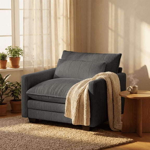 Aiho Cloud-Like Comfort Corduroy Sofa, Single Sofa with Deeper Seat, Memory Foam + Spring Pack, Removable Washable Cover - Dark Grey