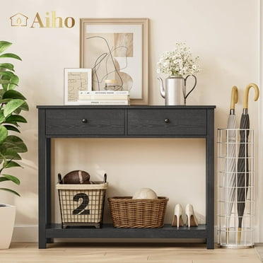 Aiho Console Table 39" with Drawers, Wood Entryway Table Hallway Table with Open Storage, Sofa Table for Living Room, Foyer and Corridor - Black