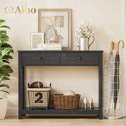 Aiho Console Table 39" With Drawers, Wood Entryway Table Hallway Table with Open Storage, Sofa Table for Living Room, Foyer and Corridor - Black
