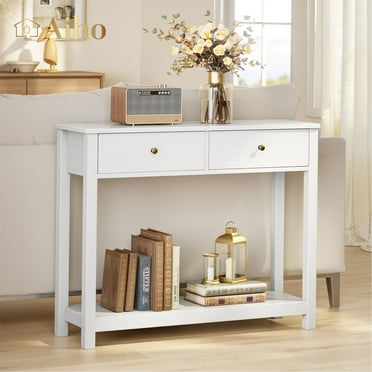 Aiho Console Table 39" with Drawers, Wood Entryway Table Hallway Table with Open Storage, Sofa Table for Living Room, Foyer and Corridor - White
