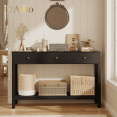 thumbnail image 1 of Aiho Console Table with 3 Drawers, Wood Entryway Table with Storage Shelf, Sofa Tables Narrow Long for Living Room, Entryway, Hallway, Foyer - Black, 1 of 8