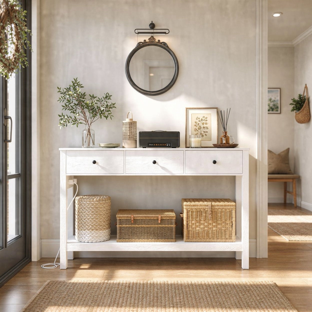 Aiho Console Table with 3 Drawers, Wood Entryway Table with