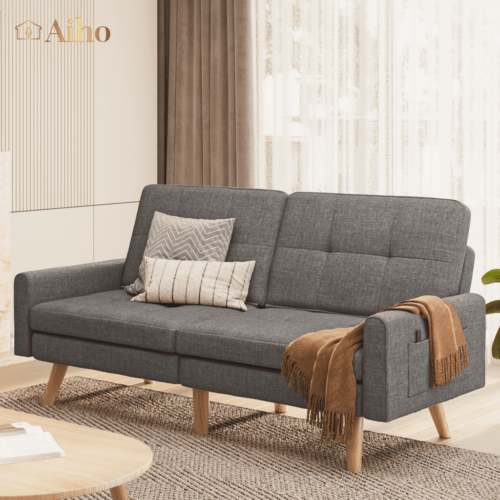 Aiho Futon Sofa Bed Convertible Folding Couch with S-Springs, for Living Room, Apartment, Office - Dark Gray