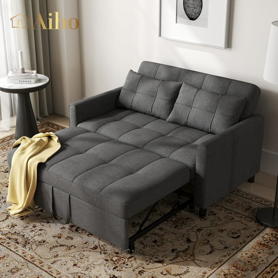 Aiho Convertible Sleeper Sofa Bed, 3-in-1 Recliner Sleeper Bed with Storage Pockets for Bedroom, Dark Gray