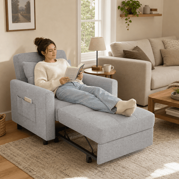 AIHO 3-in-1 Convertible Sofa Bed, Pull Out Sleeper Chair with Adjustable Backrest for Small Apartment,Gray