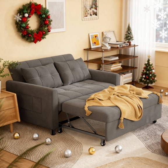 Aiho Convertible Sleeper Sofa Bed, 3-in-1 Recliner Sleeper Bed with Storage Pockets for Bedroom, Dark Gray