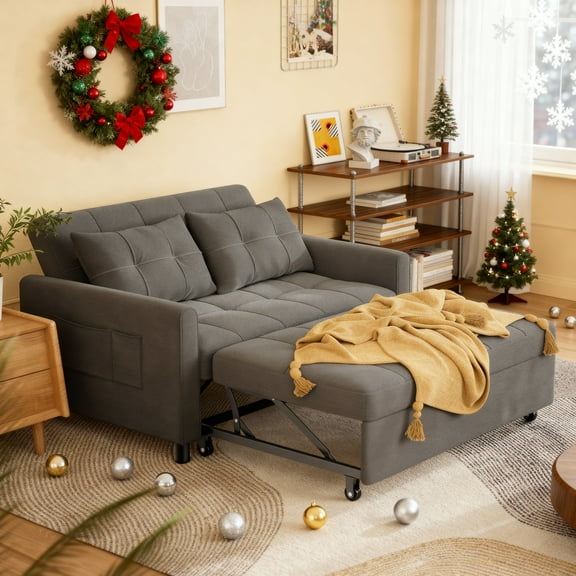 Aiho Convertible Sleeper Sofa Bed, 3-in-1 Recliner Sleeper Bed with Storage Pockets for Bedroom, Dark Gray