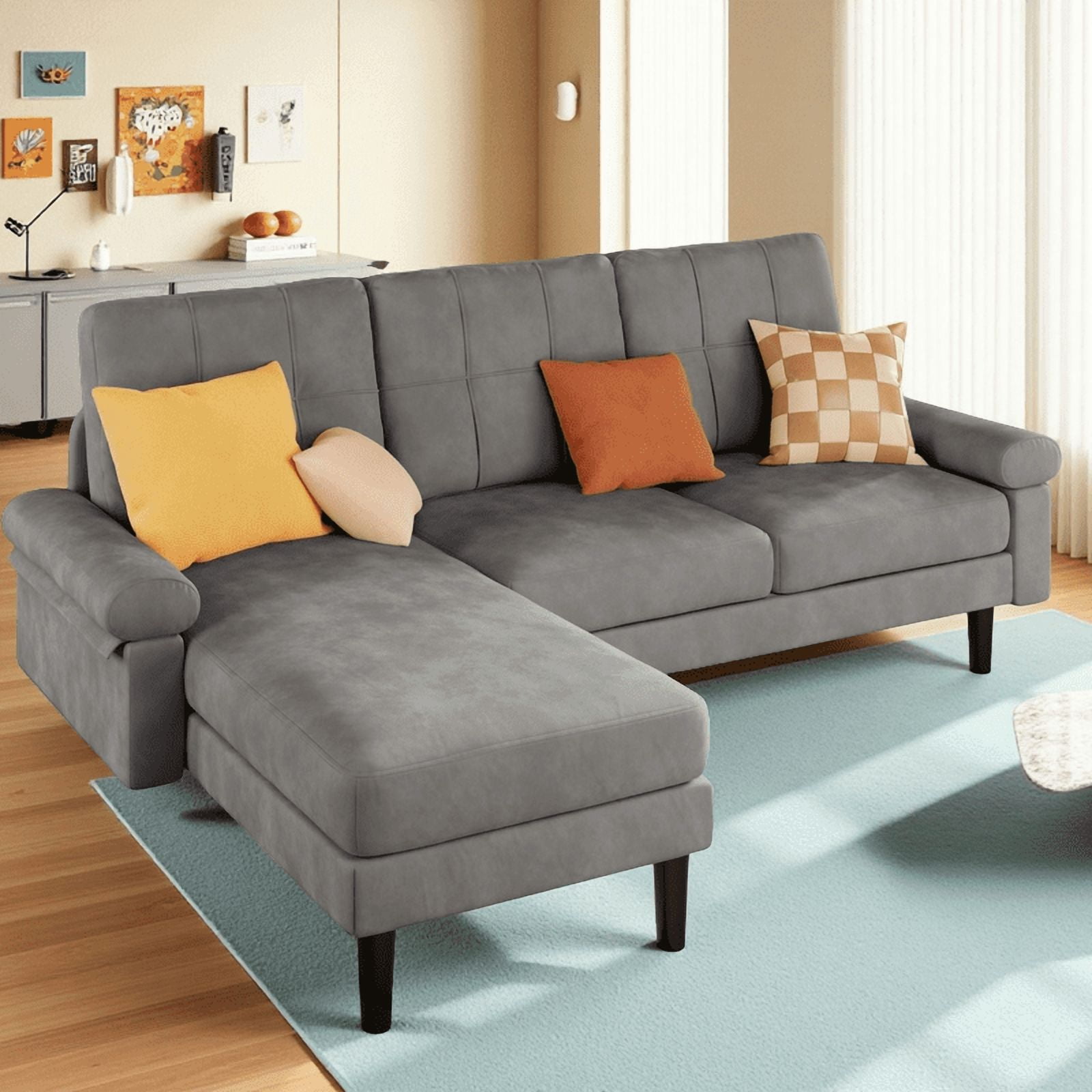 Aiho 68'' Modern Comfort Sofa with Storage, Wooden Legs, Grey