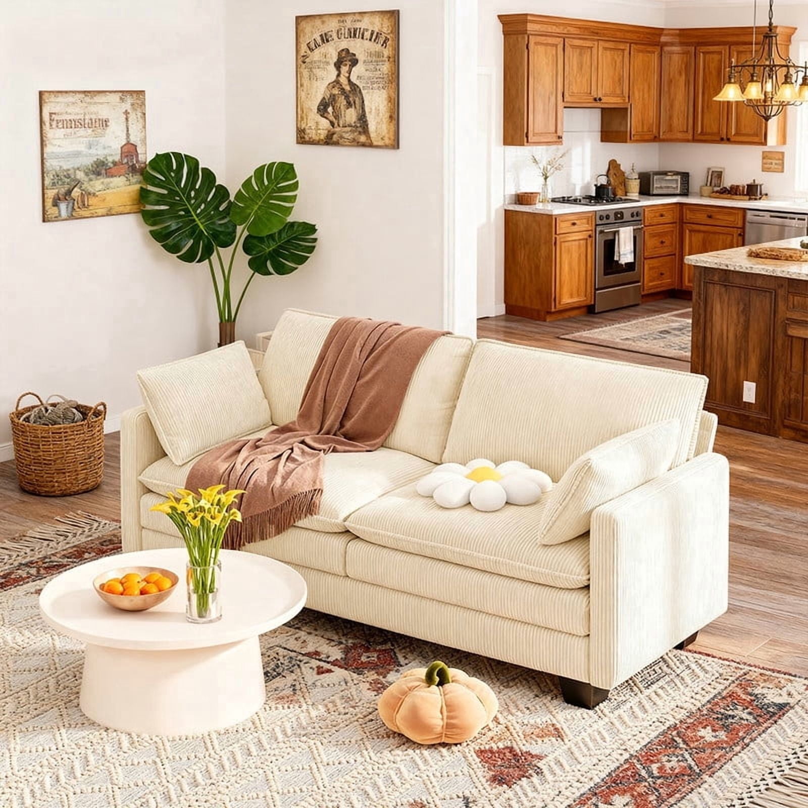 75" Corduroy Cloud Loveseat, 2 Seater Sofa with Removable Washable Cover for Living Room/Bedroom/Apartment, Breathable, Pet Friendly Comfy Couch, Beige