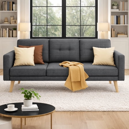 Space-Saving 68" Sofa with Storage & 3 Pillows, Modern Couch for Living Room & Apartment, Dark Gray