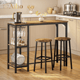 thumbnail image 1 of Aiho Dining Table Set for 2 Person, 3 Pieces Bar Bar Table and Chairs Set with 2 Storage Shelves & Glass Rack, For Kitchen, Dining Room, Bar, Rustic Brown, 1 of 10