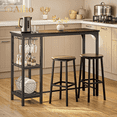 thumbnail image 1 of Aiho Dining Table Set for 2 Person, 3 Pieces Bar Bar Table and Chairs Set with 2 Storage Shelves & Glass Rack, For Kitchen, Dining Room, Bar, Black, 1 of 10