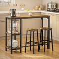 thumbnail image 1 of Aiho Dining Table Set for 2 Person, 3 Pieces Bar Bar Table and Chairs Set with 2 Storage Shelves & Glass Rack, For Kitchen, Dining Room, Bar, Rustic Brown, 1 of 10