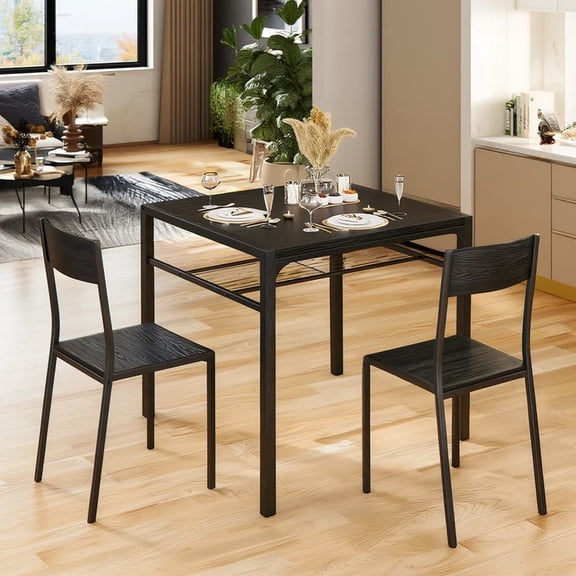 Aiho Dining Table Set for 2, 3 Piece Compact Kitchen Table Set with 2 Chairs & Storage Shelf for Small Space, Black