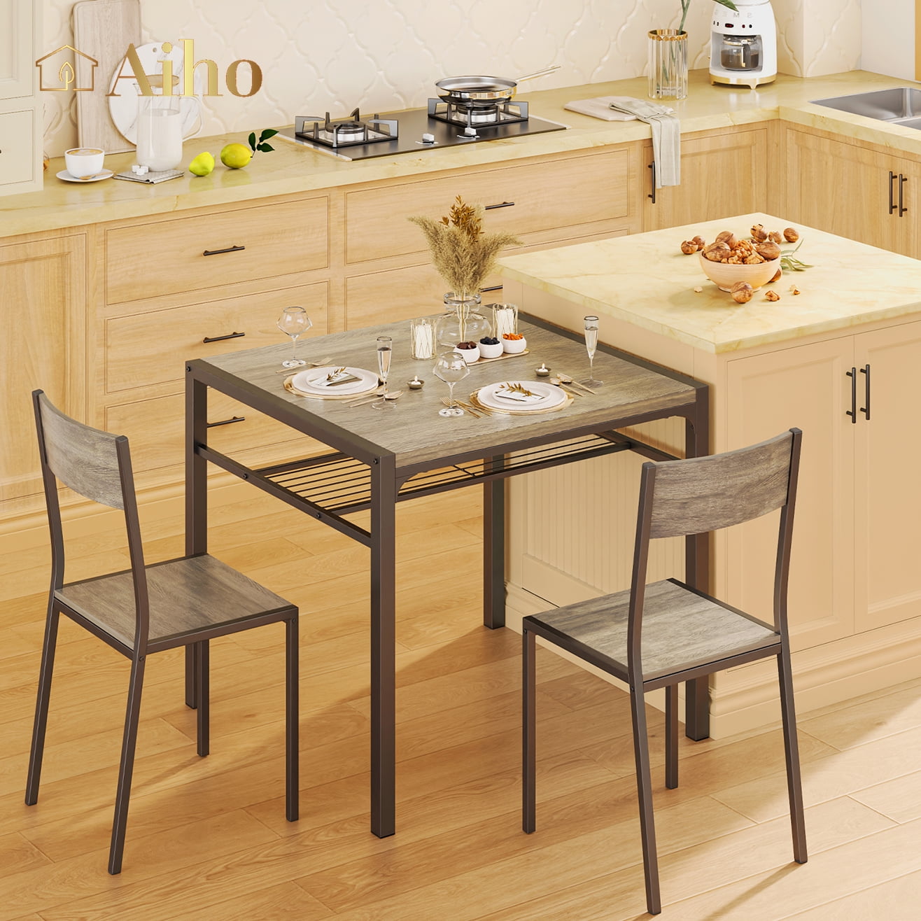 Aiho 3-Piece Dining Set, Space Saving Table with 2 Chairs