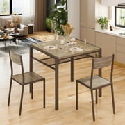 Aiho Dining Table Set for 2, 3 Piece Compact Kitchen Table Set with 2 Chairs & Storage Shelf for Small Space, Gray