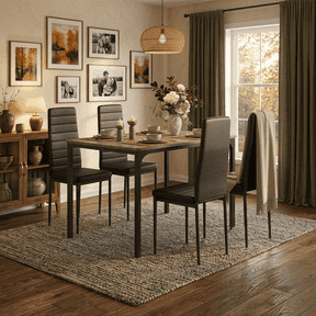 5 Pieces Dining Table Set for 4, Modern Wooden Kitchen Table and 4 Upholstered PU Leather Chairs, Small Dinette for Dining Room, Breakfast Nook, Apartment-Gray Tabletop