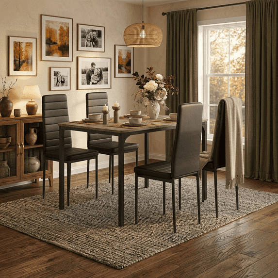 5 Pieces Dining Table Set for 4, Modern Wooden Kitchen Table and 4 Upholstered PU Leather Chairs, Small Dinette for Dining Room, Breakfast Nook, Apartment-Gray Tabletop