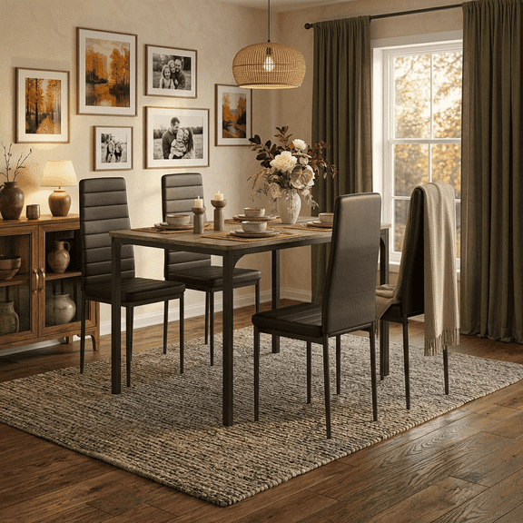 5 Pieces Dining Table Set for 4, Modern Wooden Kitchen Table and 4 Upholstered PU Leather Chairs, Small Dinette for Dining Room, Breakfast Nook, Apartment-Gray Tabletop