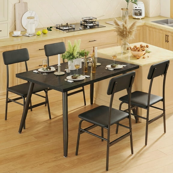 Modern 5-Piece Dining Set, Kitchen Table & 4 PU Leather Chairs, Comfort Seating for 4, Perfect for Small Spaces & Apartments, Black