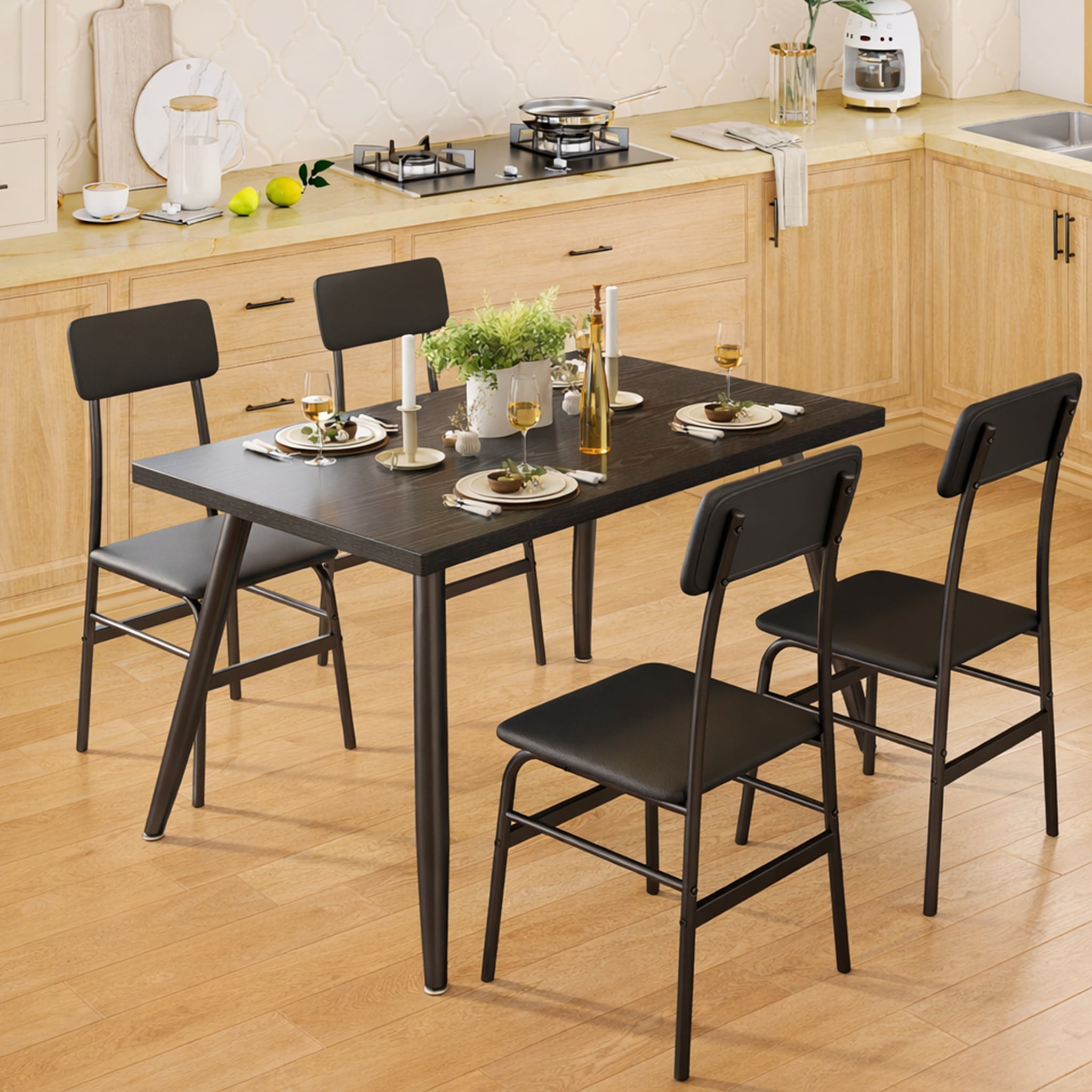 Aiho 4-Person Dining Table Set, Sturdy Kitchen Table with 4 Chairs