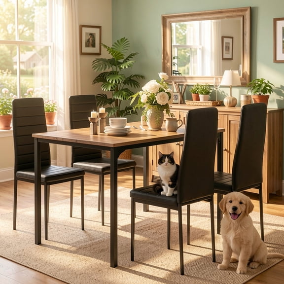 Aiho 5-Piece Dining Table Set for 4, Faux Marble Top & 4 Upholstered Chairs - Bar & Breakfast Nook, Gray