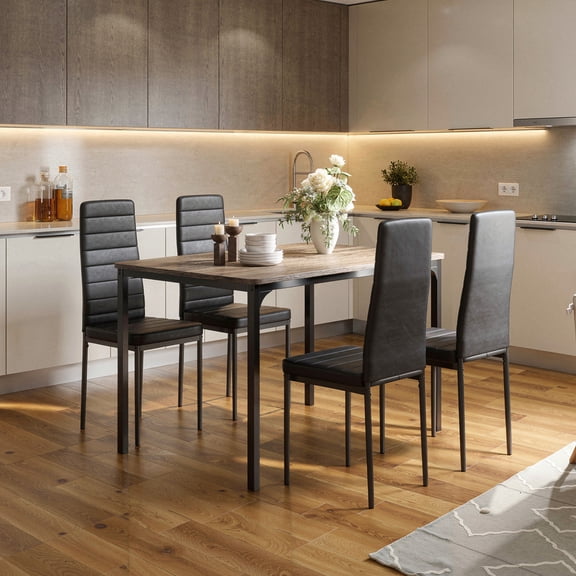 Aiho 5-Piece Dining Table Set for 4, Faux Marble Top & 4 Upholstered Chairs - Bar & Breakfast Nook, Gray