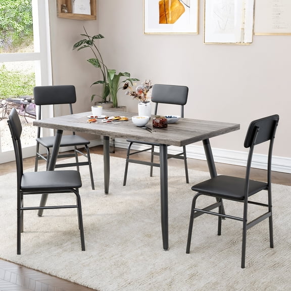 Aiho 5-Piece Modern Dining Set, Metal & Wood Table & 4 Chairs, Space-Saving for Small Spaces & Apartments, Gray