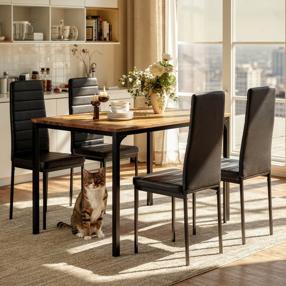 Aiho 5-Piece Dining Table Set for 4, Faux Marble Top & 4 Upholstered Chairs - Bar & Breakfast Nook, Retro