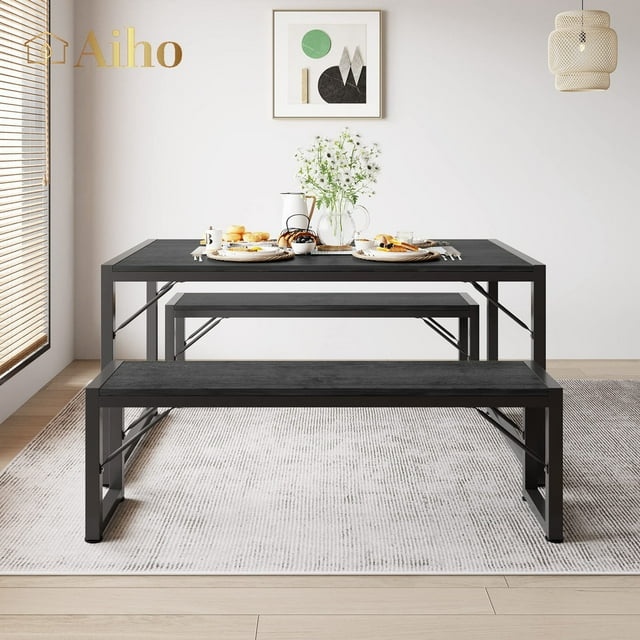 Aiho Dining Table Set for 4, Small Kitchen Table with Benches, Dining Room Table for Small ...