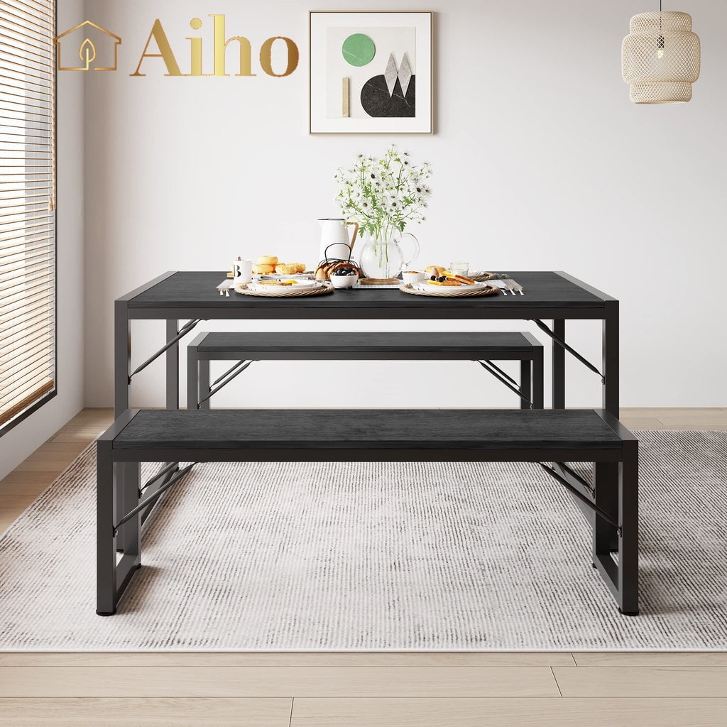 Aiho Dining Table Set for 4, Small Kitchen Table with Benches, Dining
