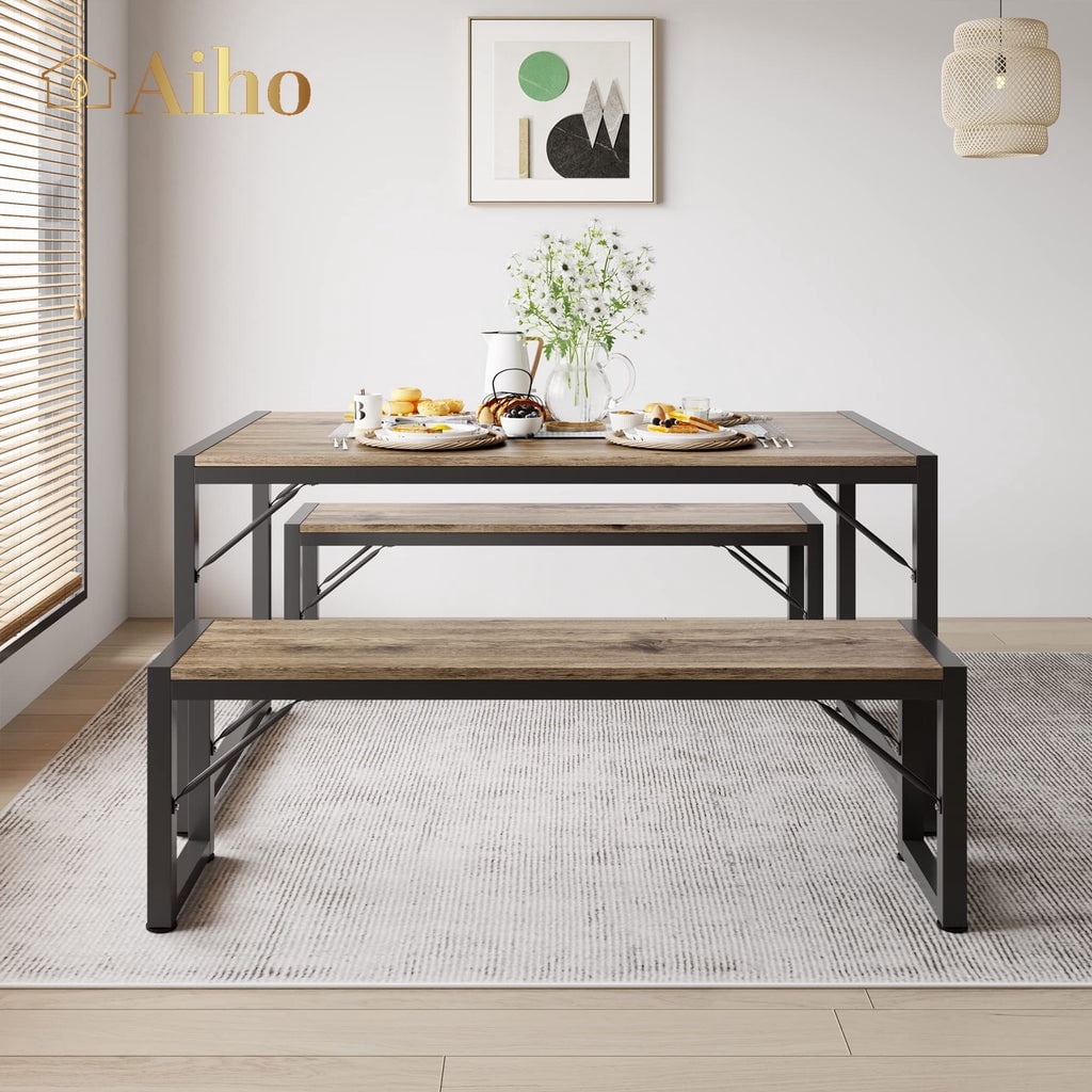 Aiho Farmhouse Style Dining Table Set for 4 with Storage, Small Kitchen ...