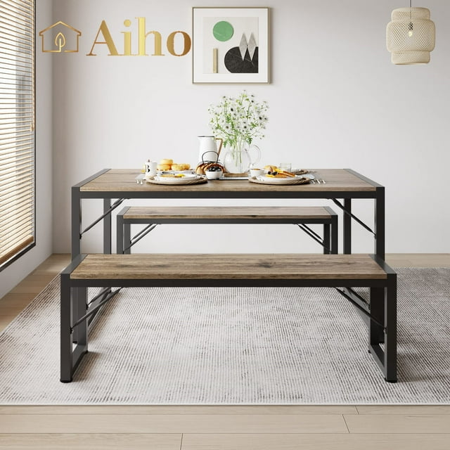 Aiho Dining Table Set for 4, Small Kitchen Table with Benches, Dining