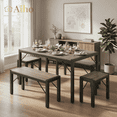 thumbnail image 1 of Aiho Dining Table Set for 6 Person, 63" Kitchen Table with 2 Benches & 2 Stools, Space Saver Dining Set for Kitchen, Dining Room, Living Room, Gray, 1 of 8