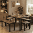 thumbnail image 1 of Aiho Dining Table Set for 6 Person, 63" Kitchen Table with 2 Benches & 2 Stools, Space Saver Dining Set for Kitchen, Dining Room, Living Room, Gray, 1 of 8