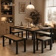 thumbnail image 1 of Aiho 63" Dining Table Set for 6, Space Saver with 2 Benches and 2 Stools-Gray, 1 of 8