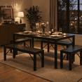 thumbnail image 1 of Aiho Dining Table Set for 6 Person, 63" Kitchen Table with 2 Benches & 2 Stools, Space Saver Dining Set for Kitchen, Dining Room, Living Room, Black, 1 of 11