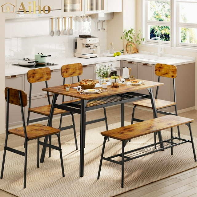Aiho Dining Table Set for 6 with Storage Rack for Your Daily Meals and