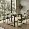 thumbnail image 1 of Aiho Dining Table with 2 Benches, 3-Piece Kitchen Table Set for Small Space, Wood Table Top Black, 1 of 10