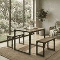thumbnail image 1 of Aiho Dining Table with 2 Benches, 3-Piece Kitchen Table Set for Small Space, Wood Table Top Gray, 1 of 9