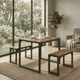 thumbnail image 1 of Aiho Dining Table with 2 Benches, 3-Piece Kitchen Table Set for Small Space, Wood Table Top Retro, 1 of 9