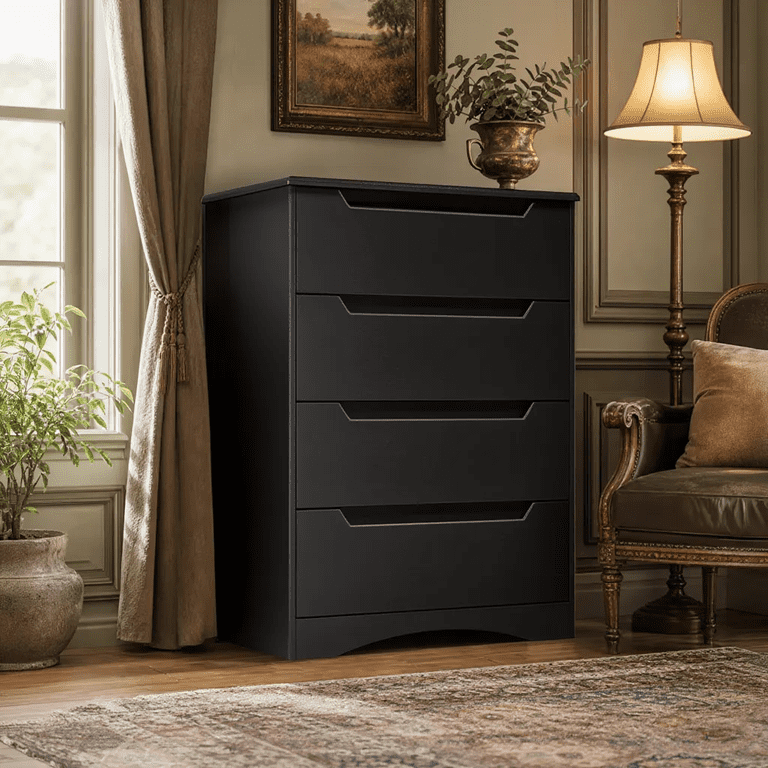 black wood tall dresser Aiho with 4 Drawers, Chest, Built-in Handle Drawers for Bedroom, Home, Living Room, Hallway Color:peach november with almost no issues. Romantic Garden One Shoulder