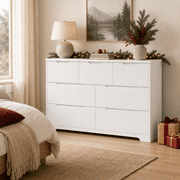 Aiho 7-Drawer Dresser for Bedroom, 47.2-Inch Wide Engineered Wood Storage Chest for Clothes and Holiday Essentials, Recessed Pulls, Anti-Tip Kit, White